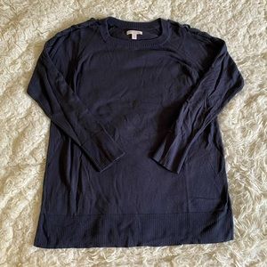 {LAUREN CONRAD} Gray/Blue Sweater Laced Pattern Sleeves Size L!